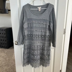 Sundance Gris Bordado Encaje Túnica Suéter Mujer’s Talla L Boho Crochet Detalle - Imagen 1 de 9