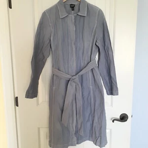 Eileen Fisher Rumpled Cotton Steel Trench Coat Blue Size M - Picture 1 of 14