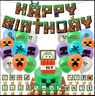 XXL Minecraft set decorazione compleanno bambini festa pixel party bambini Roblox GB