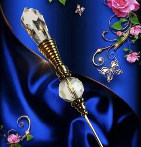 LONG HATPIN with Swaroski FACETED CRYSTAL on Art  Deco Brass Setting - 9 inch - Picture 1 of 11