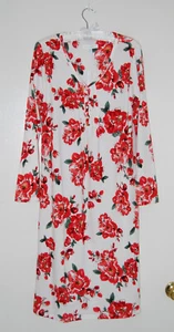 NWT Carole Hochman Women's Ivory Red Floral V-Neck LS Long Gown sz S - Picture 1 of 12