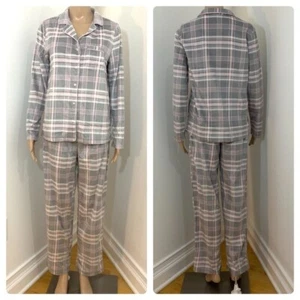 New Women’s Gray Pink Plaid 2 Pc Pajama Set XS XXL - Picture 1 of 7