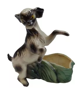 Spaniel Planter 1958 cerámica negro blanco verde esmalte 7 pulgadas de alto 7 pulgadas de ancho - Imagen 1 de 6