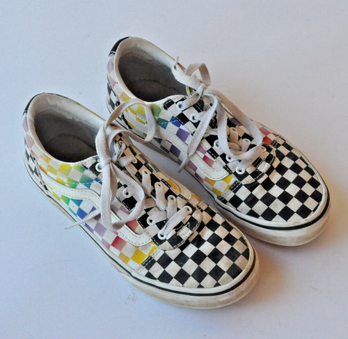 Vans ~ scarpe arcobaleno nere a scacchi ~ top basso stringato ~ giovane 3 5 US Missy