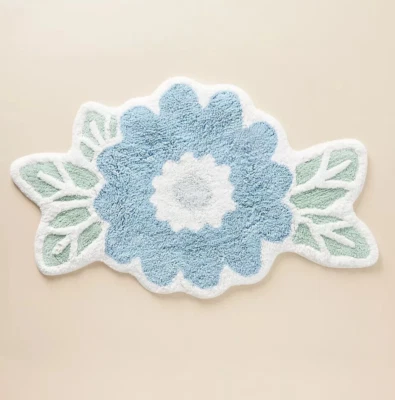 Alfombra de baño Anthropologie acolchada ramo azul floral suave algodón alfombra rara NUEVA Foto 1 de 3