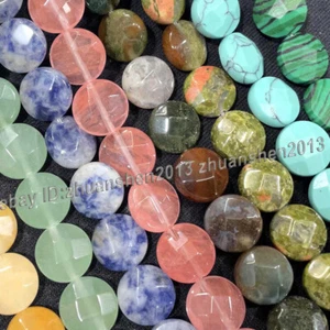 8-16mm Natural Flat Round Faceted Gemstone Coin Loose Beads for Jewelry Making - Picture 1 of 54
