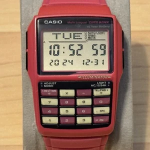 Casio DBC-32C-4 Multi Lingual Data Bank Mens Digital Watch Pink 2888 DBC-32 RUNS - Picture 1 of 12