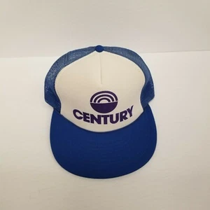 Vintage Blue & White Century Logo Trucker Mesh Snapback Hat, Speedway Brand - Picture 1 of 6
