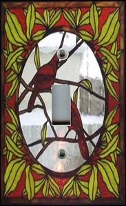 Light Switch Plate & Outlet Covers STAINED GLASS LOOK ~ RED CARDINALS BIRDS - Picture 1 of 26