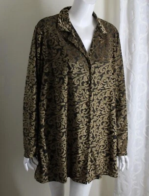 Blusa Camisa Top DVF Diane von Furstenberg Talla 2X 1X Terciopelo Dorado Oliva Burnout Foto 1 de 4