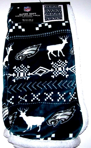 Philadelphia Eagles NFL Logo Birds Reindeer Philly Soft Sherpa Throw Blanket New Cover