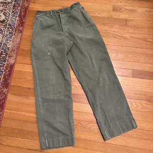 Vintage Military 27 x 30 P58 P56 USMC OG-107 Sateen Trousers Twill 1958 - Picture 1 of 10