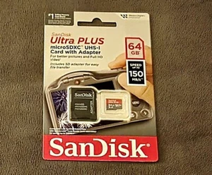 SanDisk Ultra Plus 64GB Micro SD Card Class 10, V10, 150MB/s, microSDXC, UHS-I - Picture 1 of 2