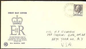 1957 10d Blue QEII Queen Elizabeth Australia WCS FDC Cover to New York US / USA - Picture 1 of 1