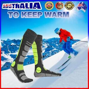 au- Wool Hiking Socks Winter Thickened for Outdoor (Dark Grey Fluorescent Green)