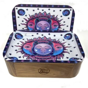 Hippie Medium Nussbaum Tablett Rollbox Set Vorrat Rollbox Lila Rolltablett - Bild 1 von 3