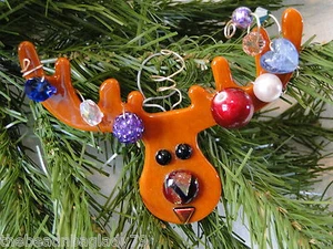 ¡NUEVO SUZ! "ADORNO COLGANTE DE VIDRIO ""ALCE DE NAVIDAD"" #04 - FIRMADO, HECHO A MANO EN EE. UU.! - Imagen 1 de 4