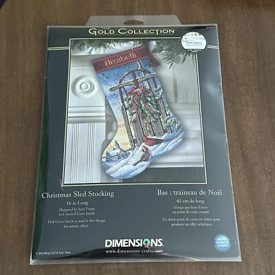 Dimensions Gold Collection Counted Cross Stitch Kit Christmas Sled Stocking, New - Image 1 of 4