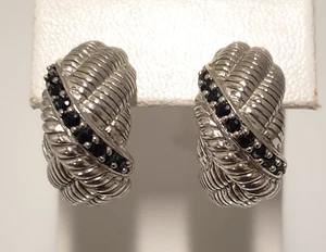 Judith Ripka Sterling Silver Blue Sapphire Shrimp Cable Omega Earrings - Picture 1 of 7