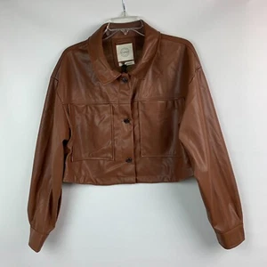Stoosh kurze Jacke Cognac Kunstleder Kragen Taschen Knöpfe (2 Größen) NEU - Bild 1 von 12