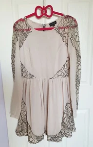 Beige laced Dress by Topshop Size 10 UK 38 EU great condition - Picture 1 of 10