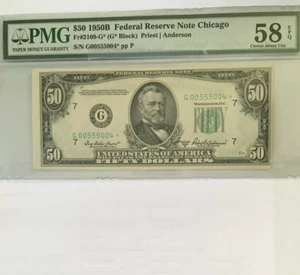 1950B $50 PMG58 EPQ CHOICE ABOUT UNC, * STAR* FEDERAL RESERVE NOTE CHICAGO 9040 - Picture 1 of 6