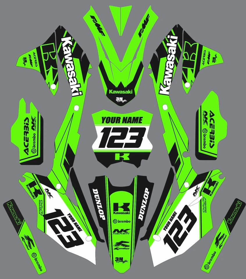 Kit gráfico para Kawasaki KXF450 KX450f KX 450f 2016 2017 2018 calcomanías verde negro Foto 1 de 1