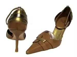$550 LAURENCE DACADE Ivonne Sara Vitello Cuero Metálico Bronceado Mulas Zapatos de Bombo - Imagen 1 de 1