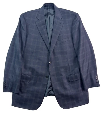 Corneliani Couture 58L 48L Navy Windowpane Blazer Jacket Sport Suit Coat Italy - Image 1 of 4