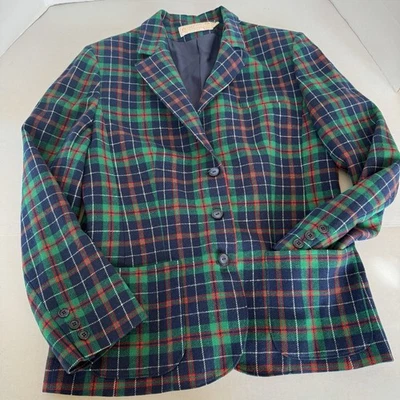 复古 Pendleton 格子西装外套纯处女羊毛绿色蓝色红色女式小号/中号 — 第 1/4 张图片