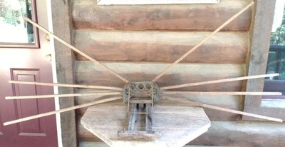 Antique Hopkins 8 Arm Wood Folding Clothes Dryer Primitive Herb Drying Wall Rack - Image 1 of 4