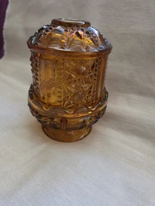 Stars and Bars Fairy Lamp, Indiana Glass, Amber 6.5", 2-Piece - Picture 1 of 10