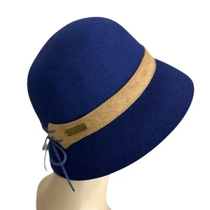 Sombrero de mujer Hatch azul marino marrón gamuza Cloche invierno cálido ajustable empaquetable - Imagen 1 de 7