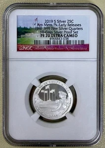 American Memorial Park Silver Quarter NGC PF70 2019-S Ultra Cameo lanzamientos tempranos - Imagen 1 de 2
