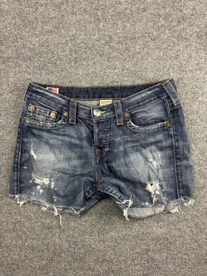 True Religion Shorts Womens 29 Distressed Denim Cutoff Raw Hem Made in USA Jean - Image 1 of 4