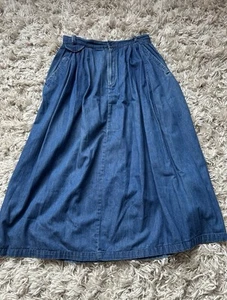 Ralph Lauren Vintage Country Denim Prairie Skirt Pleated 14 - Picture 1 of 6