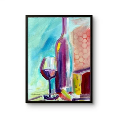 Arte en el hogar abstracto original diseño fiesta queso vino 12x16 Foto 1 de 4