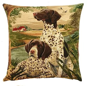 POINTERS DOGS IN COUNTRYSIDE 18" TAPESTRY CUSHION COVER, ZIP CLOSURE, 7005 - Picture 1 of 6