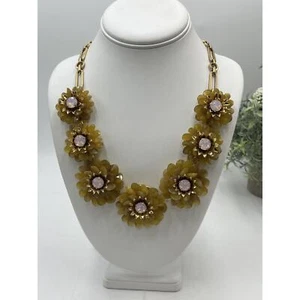 J. Crew Zinnia Flower Full Bloom Dark Yellow Pink Faceted Center Heavy Necklace - Picture 1 of 14