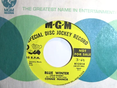 CONNIE FRANCIS * 45 * Blue Winter * 1964 #24 * DJ PROMO * VG++/ NM USA MGM Vinyl - Image 1 of 2
