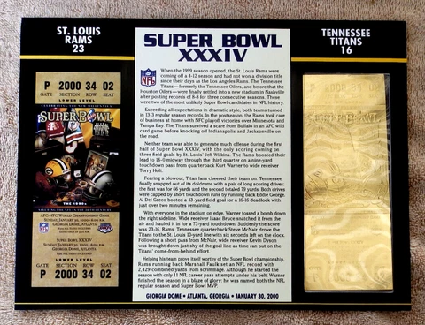 SUPER BOWL 34 ST LOUIS RAMS & TITANS Willabee & Ward 22KT GOLD TICKET XXXIV Cover