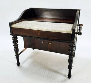 Antique Miniature Dry Sink with Marble Top and Towel Bar Turned Legs - Picture 1 of 9