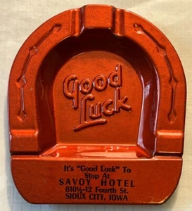NOS Savoy Hotel Sioux City Iowa Fourth Street "Good Luck" steel Ash Tray - Picture 1 of 1