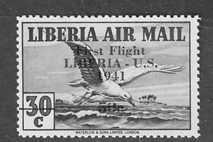 Liberia 1941, 50c primo volo sovrastampa su uccellino 30c, zecca $$ RR #C24 - Foto 1 di 2