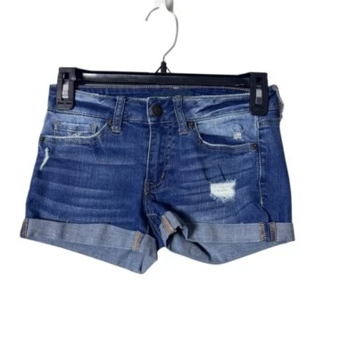Aeropostale Women’s Denim Shorty Shorts 000 Y2K 90s Low Rise Festival Blue - Image 1 of 4
