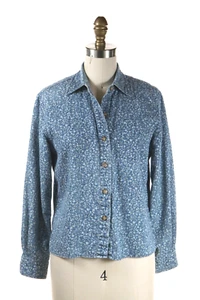 Liz Claiborne Petite S Vintage Ditsy süß Blumen blau Garten Shirt Langarm - Bild 1 von 11