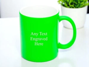 Personalised Engraved Mug Any Message 11oz Durham Mug Fluorescent Green - Picture 1 of 2
