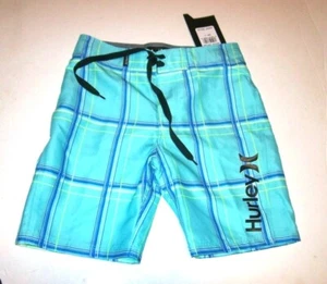 NEW Hurley 20 / 30 blue plaid board shorts boys youth swim trunks swimsuit - Picture 1 of 2