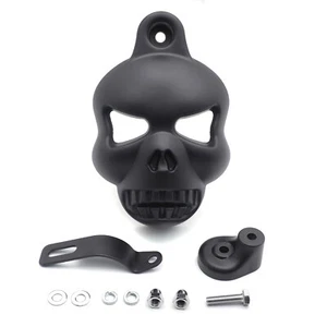 Black Skull Horn Cover For Harley Big Twins V-Rods Stock Cowbell Horns 1992-2020 - Picture 1 of 7