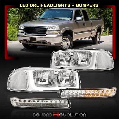 适用于 1999 - 2006 年 Sierra Yukon XL LED DRL 车头灯铬透明信号保险杠灯 — 第 1/4 张图片